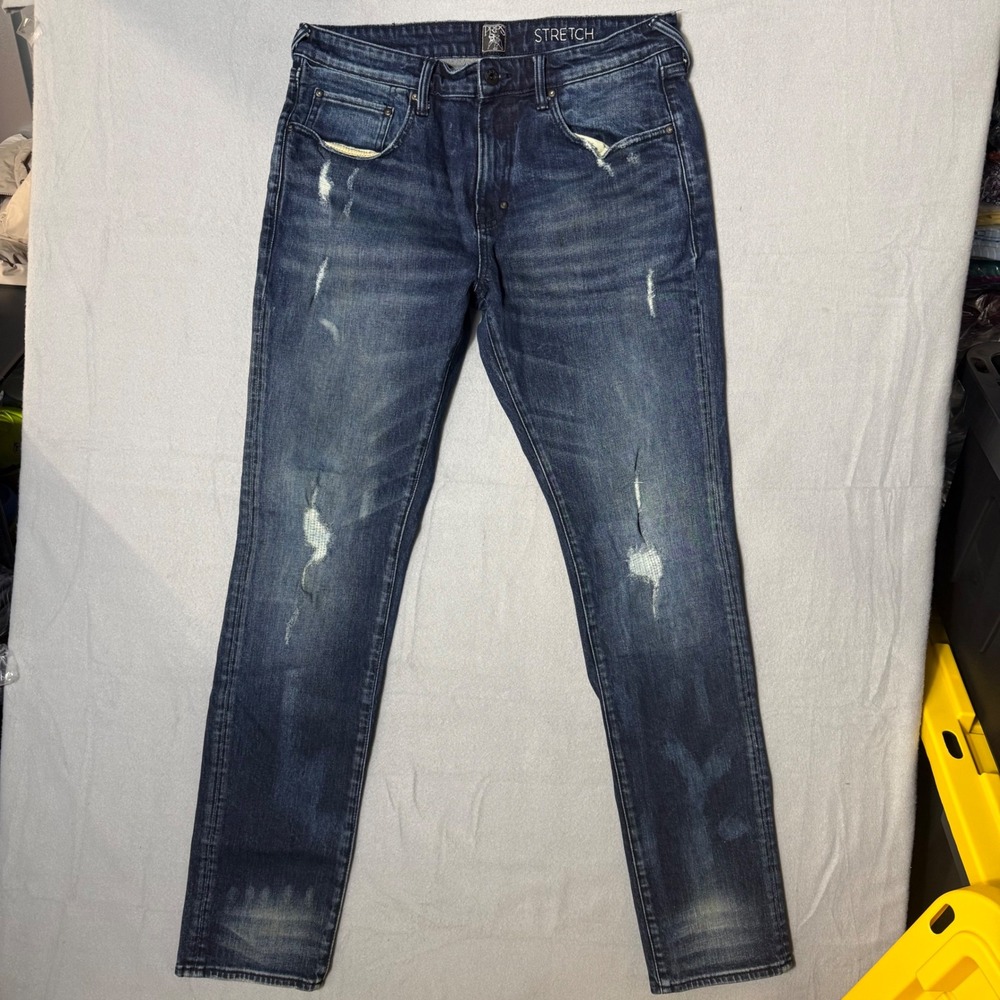 PRPS Goods & Co Mens Distressed Slim Fit Stretch Indigo Denim Jeans Size 34